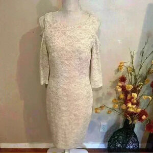 New Eliza J | Cold Shoulder Dress Lace Ivory peach lining Size 10 Wedding Formal